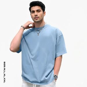 Men's Stylish Drop Shoulder T-shirt - Blue | Premium Cotton Comfort | Dhushormart.com