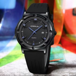 CRRJU 5030 Luxury Men's Watch – Stylish Black & Blue Quartz Timepiece | Dhushormart.com