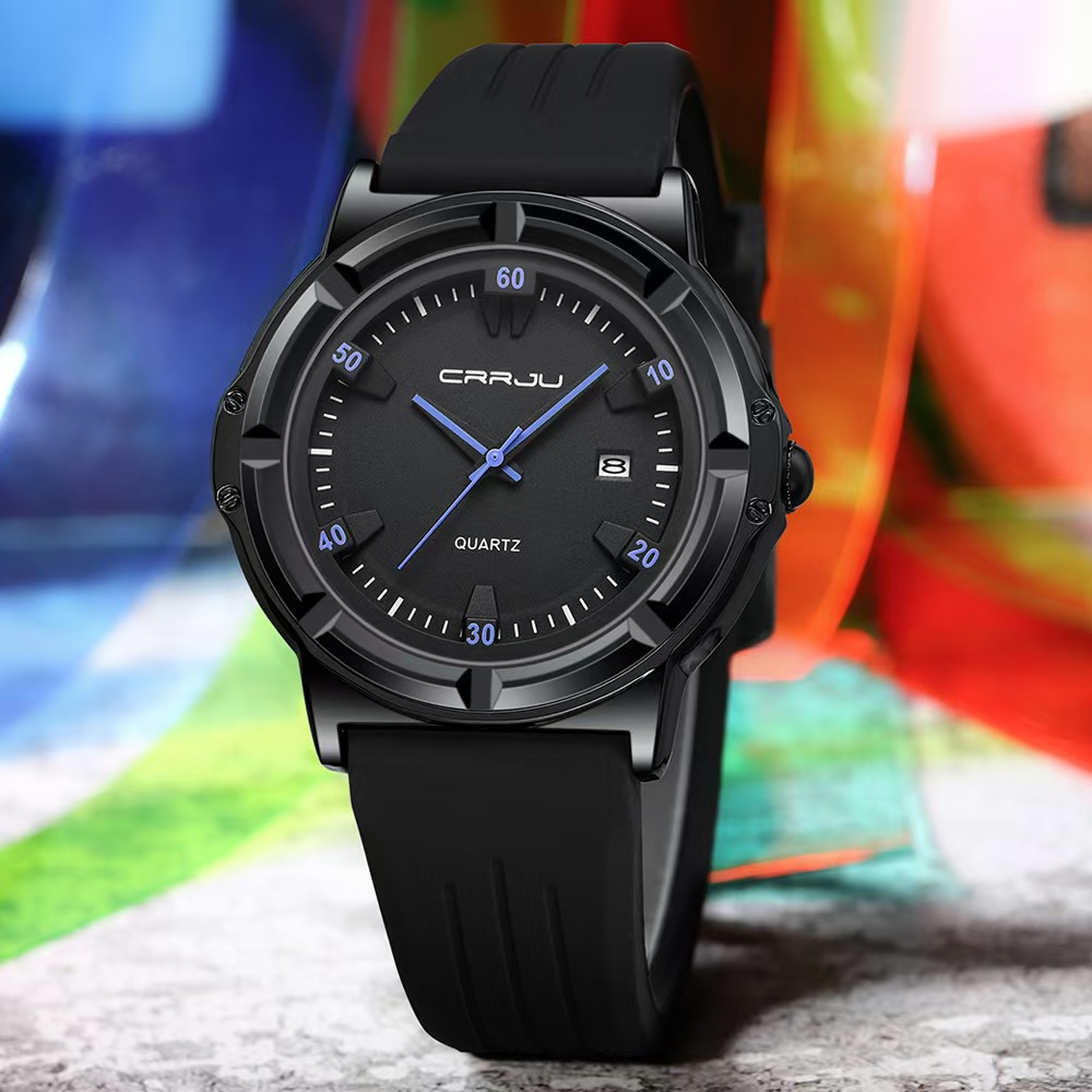CRRJU 5030 Luxury Men’s Watch – Stylish Black & Blue Quartz Timepiece | Dhushormart.com